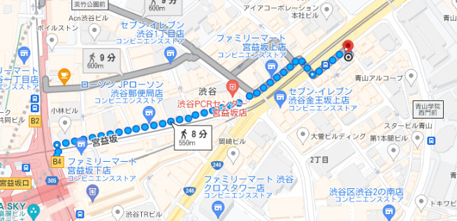 渋谷駅からアイムドーナツ渋谷店の地図